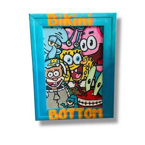 Bikini Bottom Cartoon Art Frame SpongeBob SquarePants Fan Art Handpainted Signed